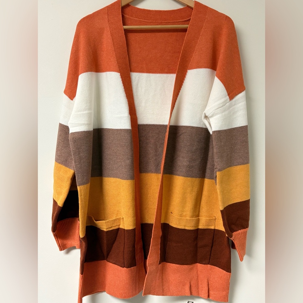 Striped Open Front Cardigan